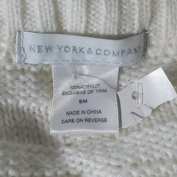 New York and Company Faux Leather Trim Zip Poncho White - Picture 6 of 7